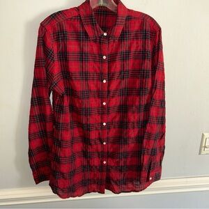 Women's Red Plaid Button-Down Shirt - Casual Everyday Top